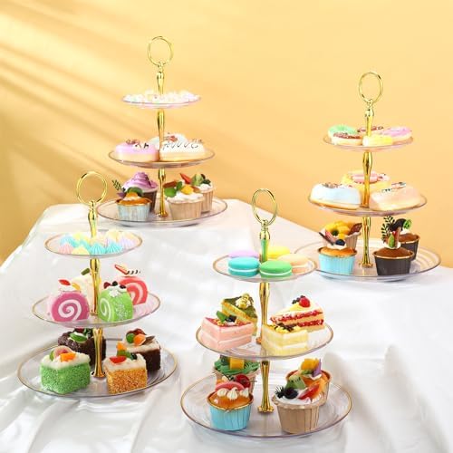 8 Pack 3 Tier Plastic Cupcake Stand Bulk, Clear, Round in Clear, alternate view 5