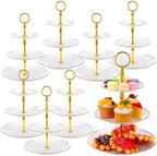 8 Pack 3 Tier Plastic Cupcake Stand Bulk, White, Round in White