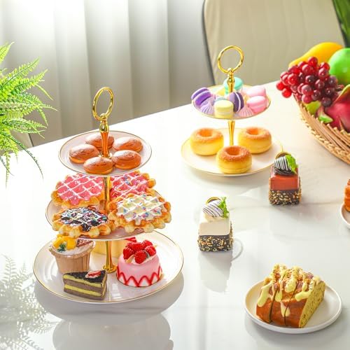 8 Pack 3 Tier Plastic Cupcake Stand Bulk, White, Round in White, alternate view 2