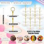 8 Pack 3 Tier Plastic Cupcake Stand Bulk, White, Round in White, alternate view 4