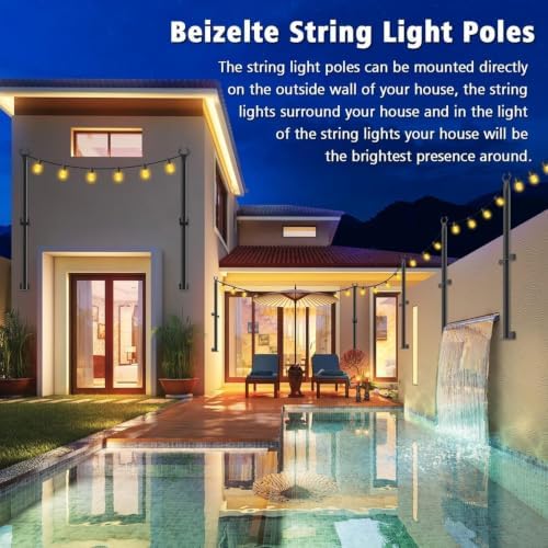 8 Pack 5Ft String Light Poles, Outside String Lights, Outdoor Light Poles, Metal Poles Stand for Patio, alternate view 3