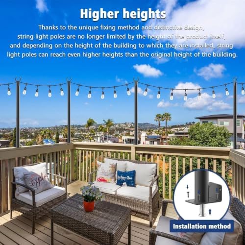 8 Pack 5Ft String Light Poles, Outside String Lights, Outdoor Light Poles, Metal Poles Stand for Patio, alternate view 6