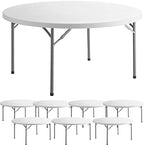 8 Pack 60" Round Granite White Plastic Folding Table - Heavy Duty Banquet, Party, Wedding Table - 5-Foot