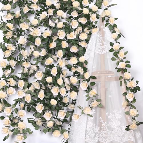 8 Pack 64 FT Cream Flower Garland Artificial Rose Vines Roses Fake Vine Flowers Plants Party Supplies for