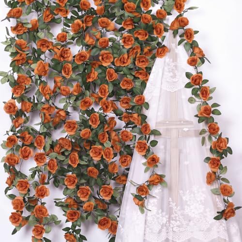 8 Pack 64 FT Terracotta Flower Garland Fall Artificial Rose Vines Roses Fake Vine Flowers Plants Party Supplies