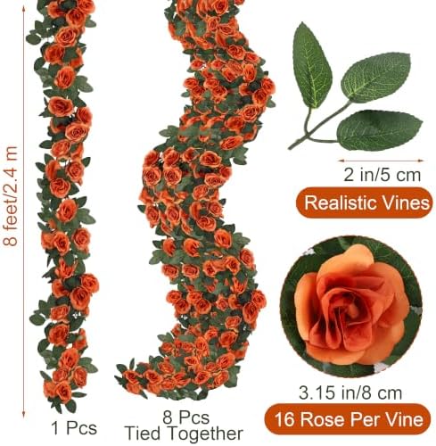 8 Pack 64 FT Terracotta Flower Garland Fall Artificial Rose Vines Roses Fake Vine Flowers Plants Party Supplies, alternate