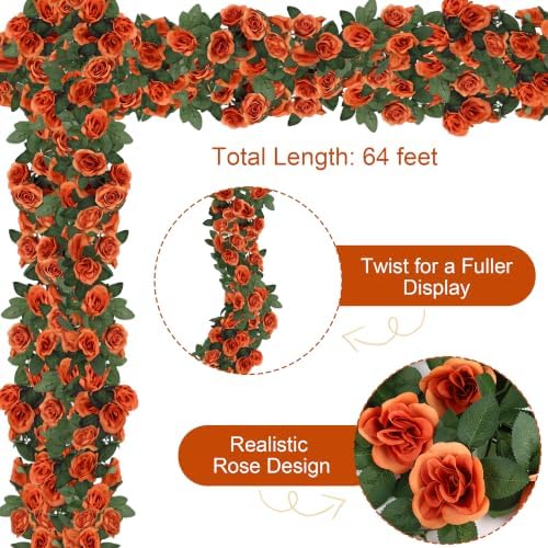 8 Pack 64 FT Terracotta Flower Garland Fall Artificial Rose Vines Roses Fake Vine Flowers Plants Party Supplies, alternate