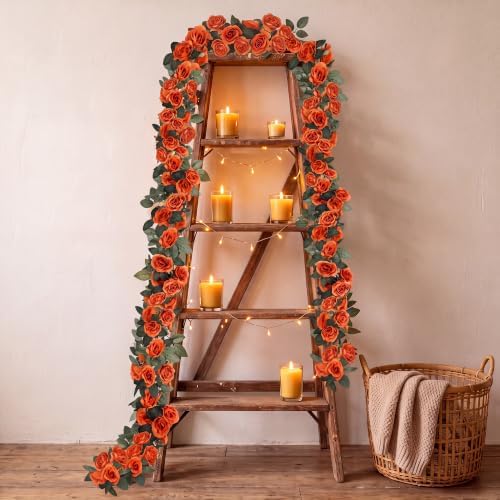8 Pack 64 FT Terracotta Flower Garland Fall Artificial Rose Vines Roses Fake Vine Flowers Plants Party Supplies, alternate