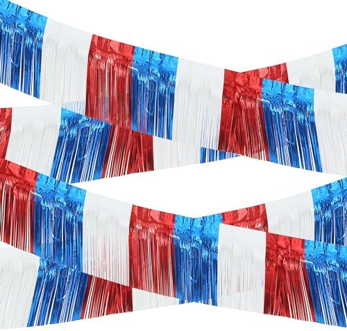 8 Pack 79Ft Foil Fringe Garland 4th of July Float Fringe Curtains Tassel Foil Float Parade Float Decorations for