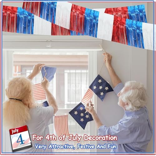 8 Pack 79Ft Foil Fringe Garland 4th of July Float Fringe Curtains Tassel Foil Float Parade Float Decorations for, alternate