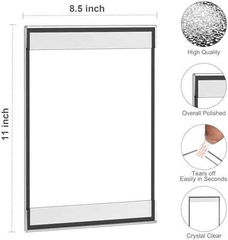 8 Pack 8.5 x 11 Acrylic Sign Holder Wall Mount, Black Acrylic Picture Frame for Photo Menu Flyer Display, alternate view 2