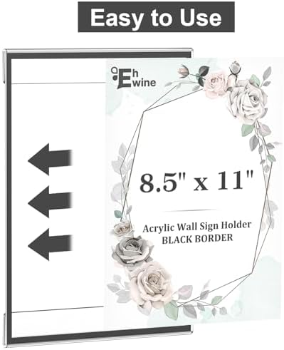 8 Pack 8.5 x 11 Acrylic Sign Holder Wall Mount, Black Acrylic Picture Frame for Photo Menu Flyer Display, alternate view 5