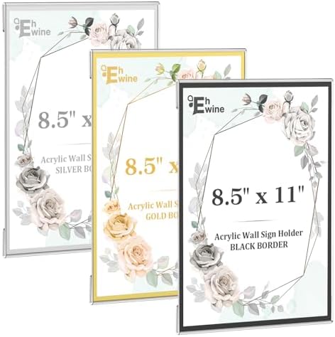 8 Pack 8.5 x 11 Acrylic Sign Holder Wall Mount, Black Acrylic Picture Frame for Photo Menu Flyer Display, alternate view 7