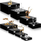 8 Pack Acrylic Buffet Display Risers for Food Jewelry, Black, Flat in Black