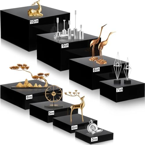 8 Pack Acrylic Buffet Display Risers for Food Jewelry, Black, Flat in Black