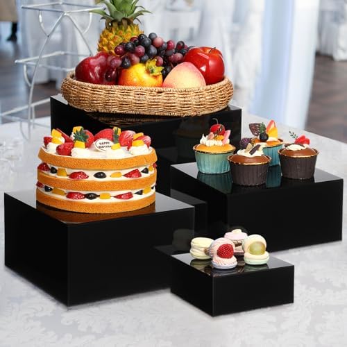 8 Pack Acrylic Buffet Display Risers for Food Jewelry, Black, Flat in Black, alternate view 5