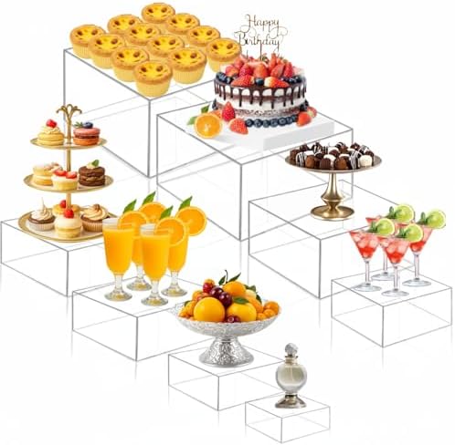 8 Pack Acrylic Buffet Display Risers for Food Jewelry, Clear, Flat in Clear