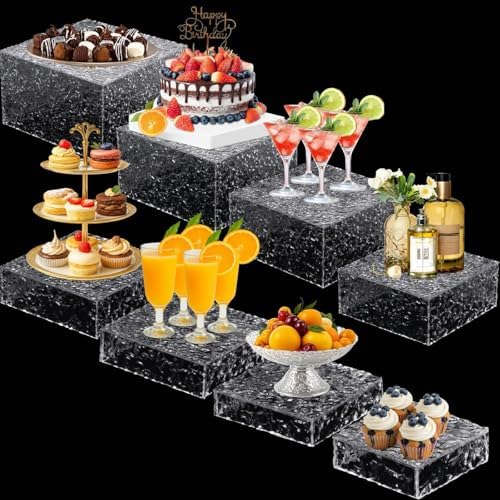 8 Pack Acrylic Buffet Display Risers for Food Jewelry, Clear, Wave in Clear