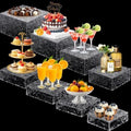 8 Pack Acrylic Buffet Display Risers for Food Jewelry, Clear, Wave in Clear