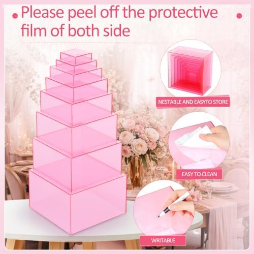 8 Pack Acrylic Buffet Display Risers for Food Jewelry, Pink, Flat in Pink, alternate view 3