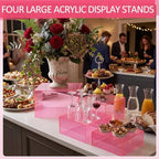 8 Pack Acrylic Buffet Display Risers for Food Jewelry, Pink, Flat in Pink, alternate view 4