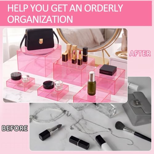 8 Pack Acrylic Buffet Display Risers for Food Jewelry, Pink, Flat in Pink, alternate view 6