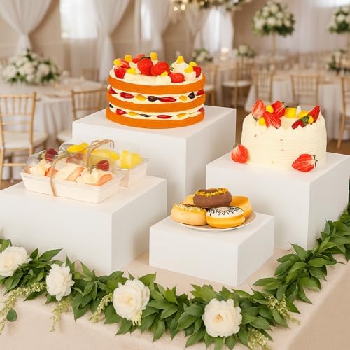8 Pack Acrylic Buffet Display Risers for Food Jewelry, White, Flat in White, alternate view 2