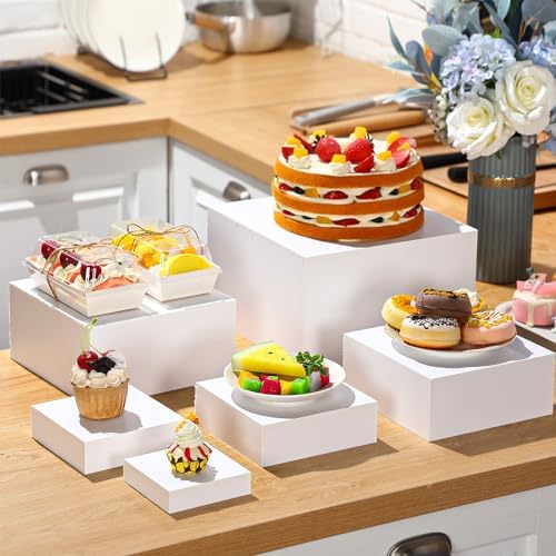8 Pack Acrylic Buffet Display Risers for Food Jewelry, White, Flat in White, alternate view 4