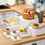 8 Pack Acrylic Buffet Display Risers for Food Jewelry, White, Flat in White, alternate view 4