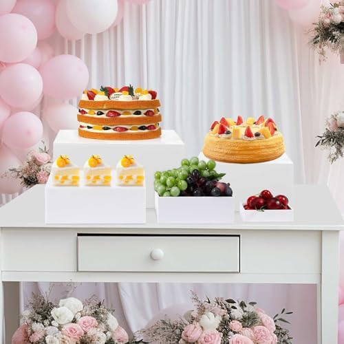 8 Pack Acrylic Buffet Display Risers for Food Jewelry, White, Flat in White, alternate view 6