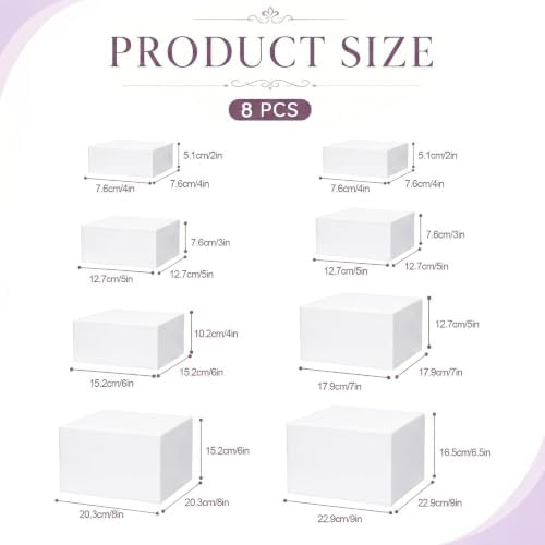 8 Pack Acrylic Buffet Risers and Stand,9" 8" 7" 6" 5" 5" 4" 4" White in White, alternate view 3