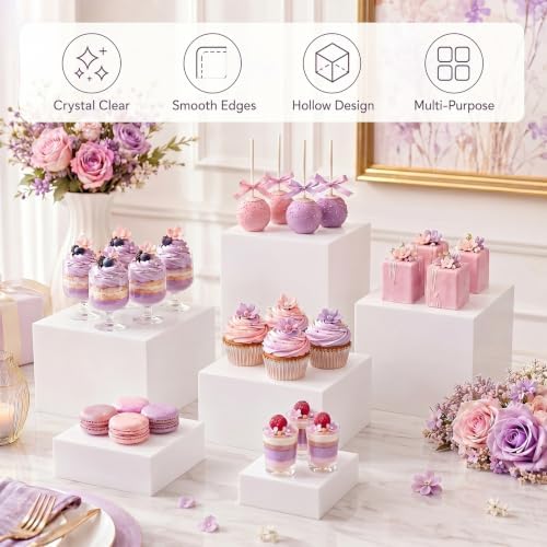 8 Pack Acrylic Buffet Risers and Stand,9" 8" 7" 6" 5" 5" 4" 4" White in White, alternate view 5