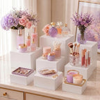 8 Pack Acrylic Buffet Risers and Stand,9" 8" 7" 6" 5" 5" 4" 4" White in White, alternate view 7