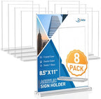 8 Pack Acrylic Sign Holder 8.5 x 11, Clear Display Stand with Stable Base, Double Sided Table Sign Holder for