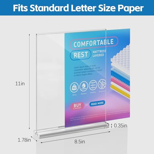 8 Pack Acrylic Sign Holder 8.5 x 11, Clear Display Stand with Stable Base, Double Sided Table Sign Holder for, alternate view