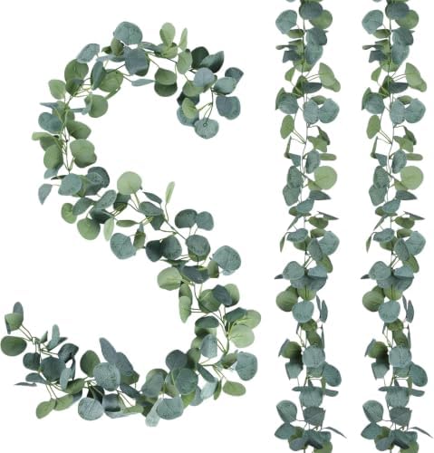 8 Pack Artificial Eucalyptus Garland Greenery Leaves Handmade 3D Silk Vines Silver Dollar Leaves Faux Leaf