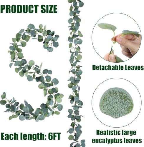 8 Pack Artificial Eucalyptus Garland Greenery Leaves Handmade 3D Silk Vines Silver Dollar Leaves Faux Leaf, alternate view 4
