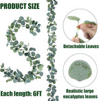 8 Pack Artificial Eucalyptus Garland Greenery Leaves Handmade 3D Silk Vines Silver Dollar Leaves Faux Leaf, alternate view 4