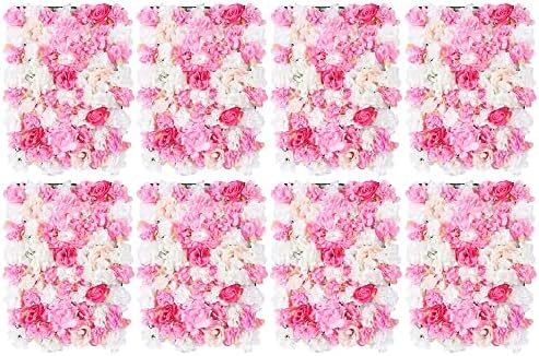8 Pack Artificial Flower Wall Panels 24" x 16" Flower Wall Panel Wall Backdrop Faux Hydrangea and Rose Flower