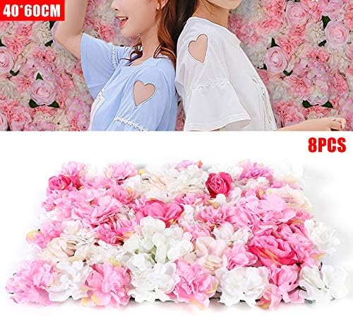 8 Pack Artificial Flower Wall Panels 24" x 16" Flower Wall Panel Wall Backdrop Faux Hydrangea and Rose Flower, alternate view