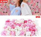 8 Pack Artificial Flower Wall Panels 24" x 16" Flower Wall Panel Wall Backdrop Faux Hydrangea and Rose Flower, alternate view
