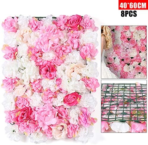 8 Pack Artificial Flower Wall Panels 24" x 16" Flower Wall Panel Wall Backdrop Faux Hydrangea and Rose Flower, alternate view