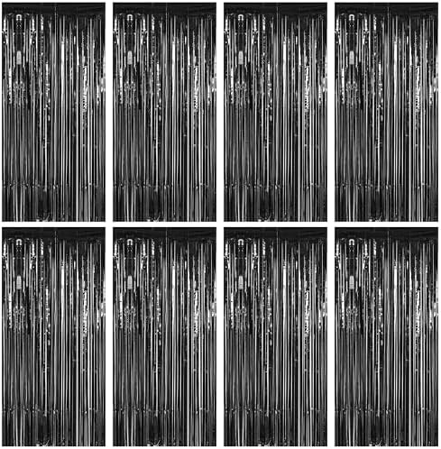 8 Pack Black Halloween Foil Curtain Streamer Decorations