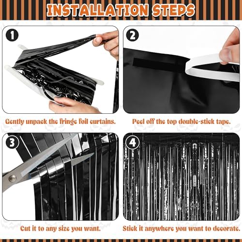 8 Pack Black Halloween Foil Curtain Streamer Decorations, alternate view 3