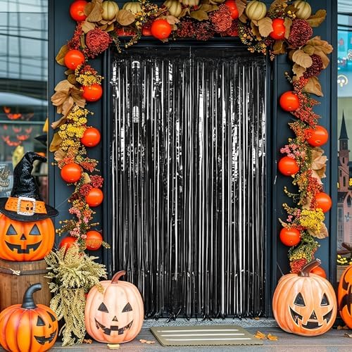 8 Pack Black Halloween Foil Curtain Streamer Decorations, alternate view 5