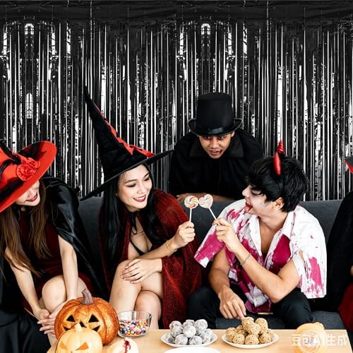 8 Pack Black Halloween Foil Curtain Streamer Decorations, alternate view 7