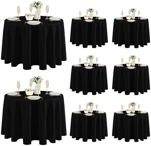 8 Pack Black Round Tablecloths 120 Inch for 48"-96" Tables in Black