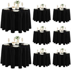 8 Pack Black Round Tablecloths 120 Inch for 48"-96" Tables in Black