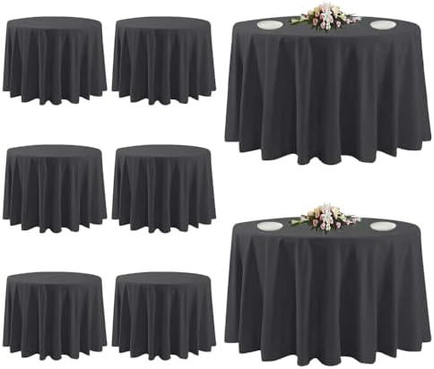 8 Pack Black Round Tablecloths, 120 Inch Stain Resistant and Wrinkle Polyester Fabric Washable Table Clothes