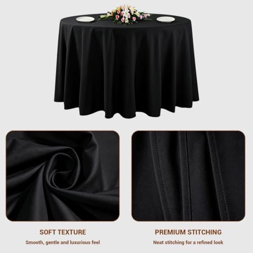 8 Pack Black Round Tablecloths, 120 Inch Stain Resistant and Wrinkle Polyester Fabric Washable Table Clothes, alternate view